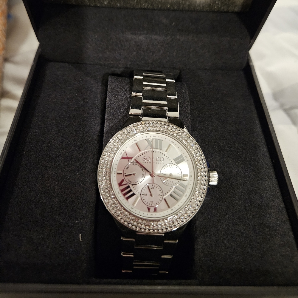 SO&CO New York Women's 5019.1 Madison Quartz Day and Date Crystal Bezel Stainles
